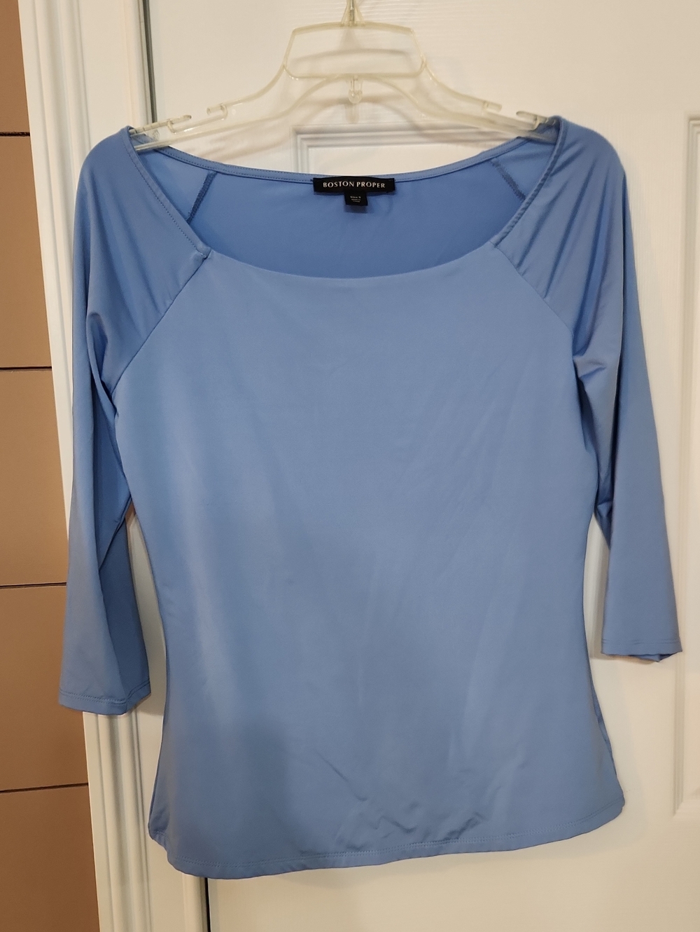 Boston Proper Blue Scoop Neck Long Sleeve Top Silky Stretch Material,  LikeNEW